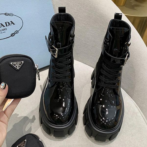 

2020 luxury designer womens lace up short boots,womens leather thick sole fashion boots roman boots with zipper pouch size 35-40 0083, Black