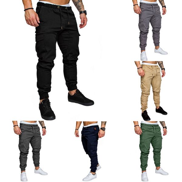 

2020 men new casual cargo pants plus size sport trousers black fitness gym clothing pockets leisure sweatpants, Blue