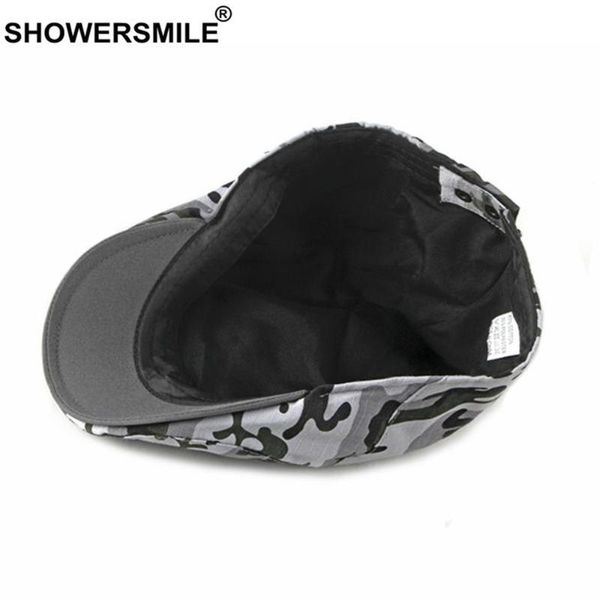 

showersmile men flat cap camouflage beret hat spring summer cotton fashion adjustable ivy hat male army green style cap, Blue;gray