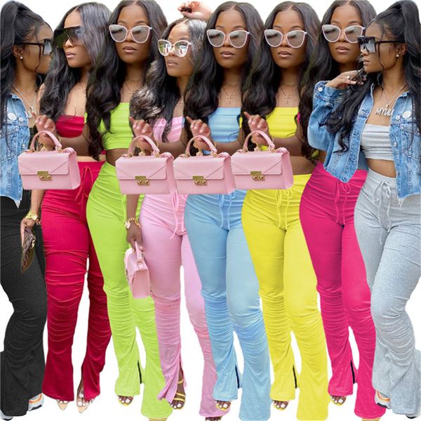 

women 2 piece sets casual tracksuit sleeveless crop uched leggings summer clothes solid color jogger suits plus size outfits 3579, White