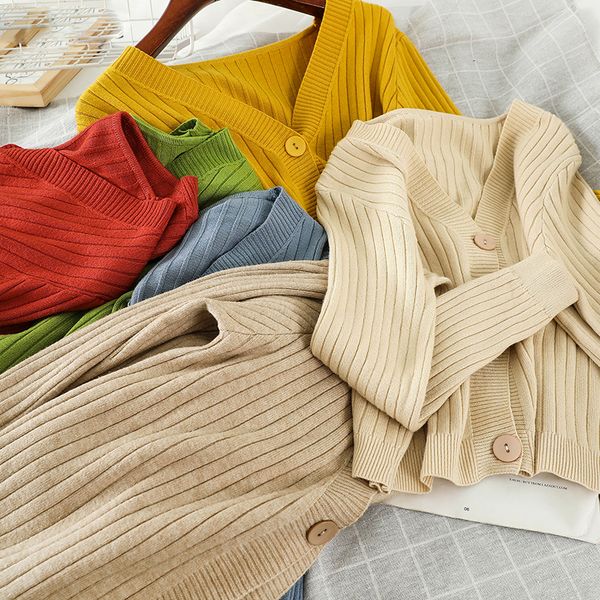

new solid knit cardigan women fashion long sleeve single breasted sweater casual 2020 loose v neck cardigans, White;black