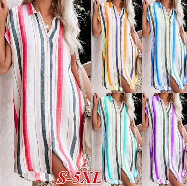 

shirts loose lapel neck striped print short sleeve casual contrast color women clothing summer women designer, White