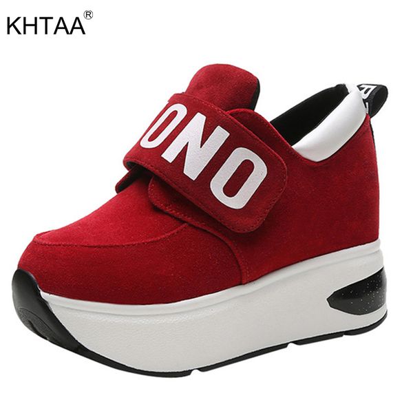 

female slip on spring black red sneakers platform hook loop increased internal high heels wedges women fashion comfort casual mx200425