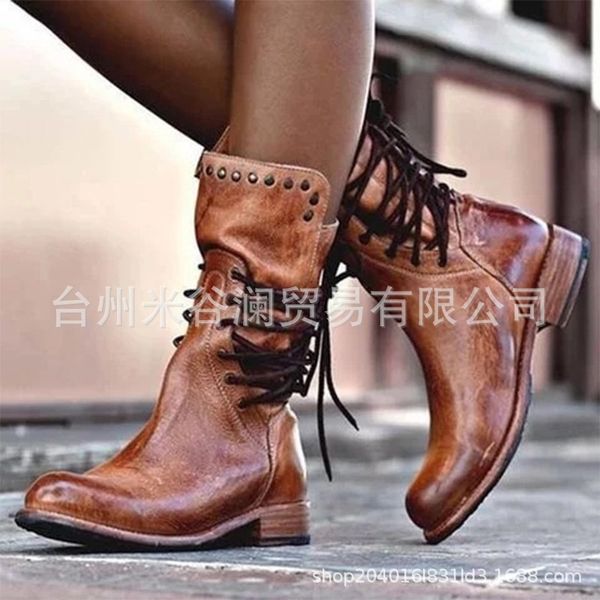 

popular autumn / winter 18 low heel square heel rivet medium sleeve knight boots 40-43women in stock, Black