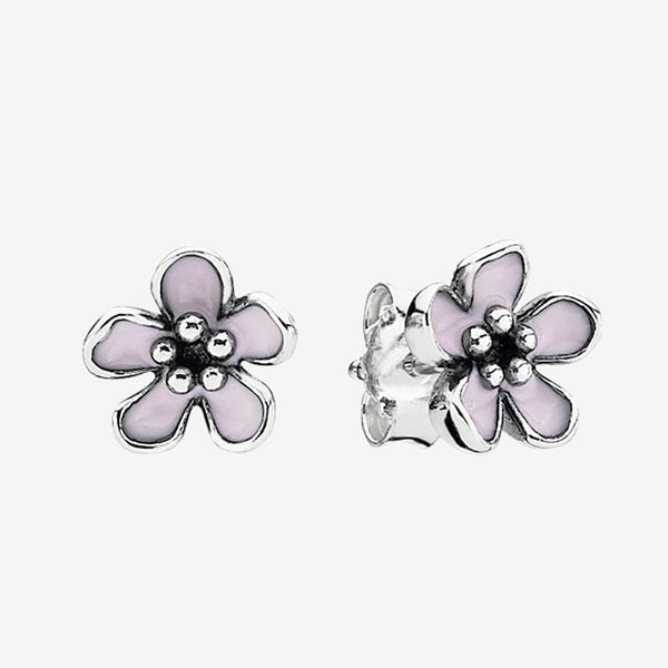 

cute women's little flowers stud earring summer jewelry with original box set for pandora authentic 925 sterling silver earrings, Golden;silver