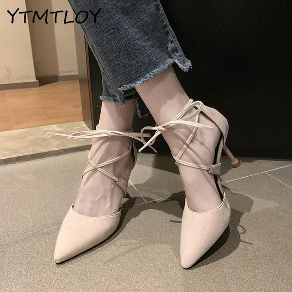 

2020 spring new women high heels pointed shallow mouth women shoes outdoor leisure shoes fashion suede lace-up, Black