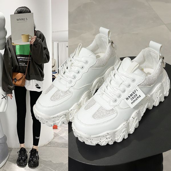 

2020 new summer women shoes daddy shoes women's comfortable breathable thick-soled platform wild casual sneakers, Black