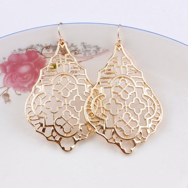 

zwpon designer inspired gold filigree zinc alloy teardrop drop earrings geometric cutout hollow metal earrings for women, Silver