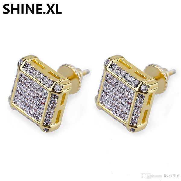 

10x10mm men square earring hip hop iced out full zircon screw-back fashion jewelry