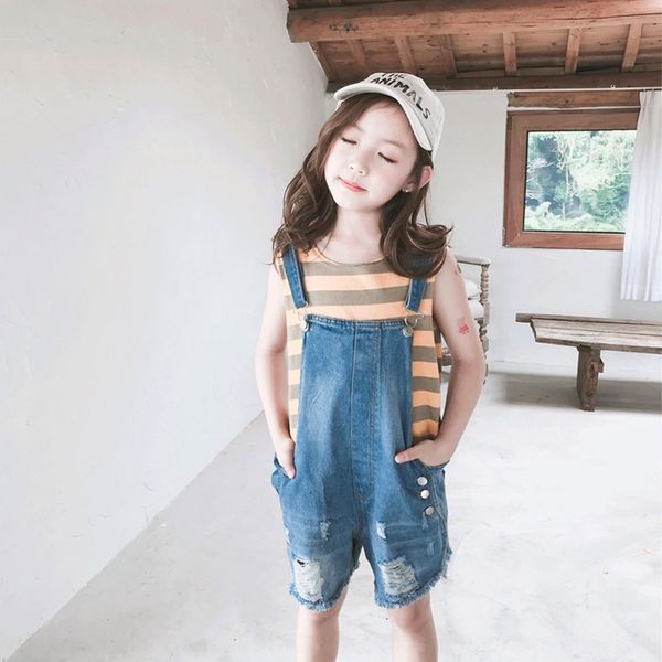 

children's summer fashionable 2020 new korean style big girl's western shorts and shorts style denim belt pants thin pants, Blue