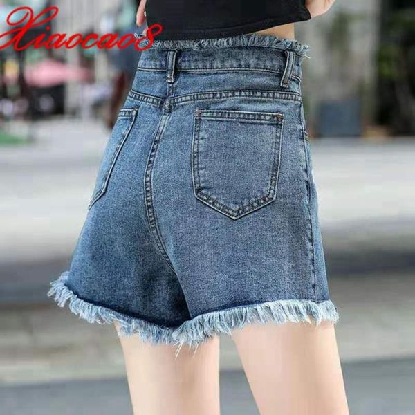 

black white blue denim shorts high waist tassel loose shorts for women short jeans solid casual summer woman plus size, White;black