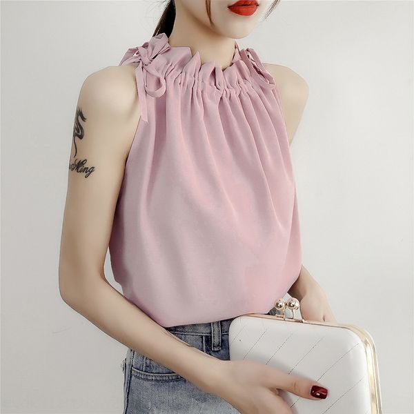 

812#2020 less chiffon sling shoulder strap shoulder strap new lace-up drawstring sling sleeveless chiffon shirt, Camo