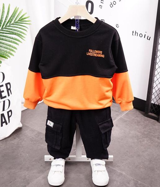 

2020 new fashion set (sweater+pants) korean version of the children's boys spring autumn two-piece boys sports clothes set 2-7y, White