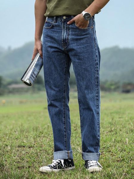 

мужские джинсы мужские повседневные джинсы тяжелое ретро омывается красный колос denim дряблая micro рейтузы высокое качество, Blue