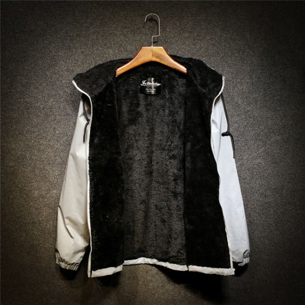 

men's winter fleece warm 3m full reflective jackets light hoodies women hip hop waterproof windbreaker hooded streetwear coats, Black;brown