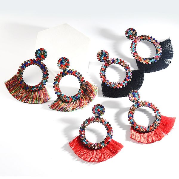 

новые красочные кристалл rhinestone кисточкой серьги богема геометрическая fringe серьги мотаться шарм подвеска уха коты eardrop для женщин, Silver