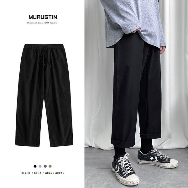 

summer casual pants men's fashion solid color drawstring straight pants men streetwear wild hip-hop loose trousers mens m-5xl, Black