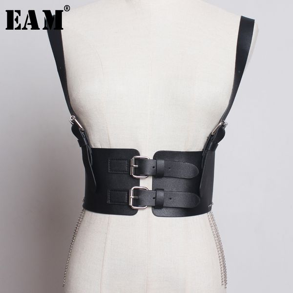 

eam] pu leather buckle split joint black strap belt personality women new fashion tide all-match spring autumn 2020 js619, Black;brown