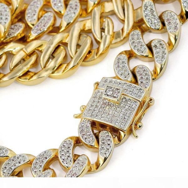 

20 24 30inches full zirconia triple lock luxury necklace fashion hiphop choker necklaces jewelry 14mm cuban link chain, Silver