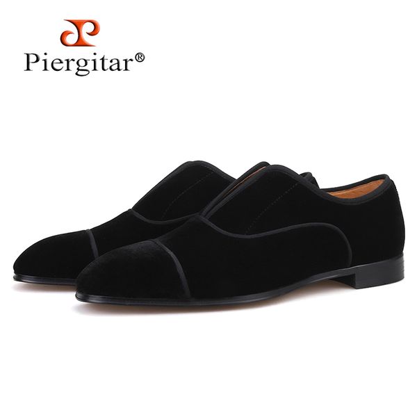 

piergitar 2020 new black colors men velvet shoes handmade british style men's loafers leather insole men dress shoes red bottom