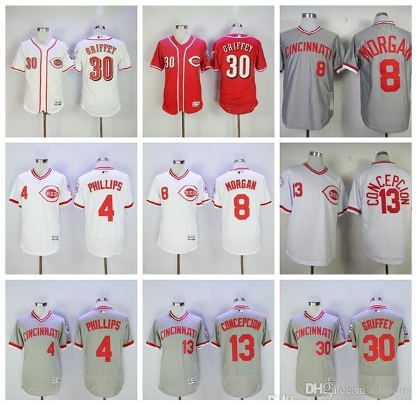

pullover 1976 vintage baseball 8 joe morgan jersey 13 dave concepcion 30 ken griffey jr 4 brandon phillips 2016 flexbase cool base white, Blue;black