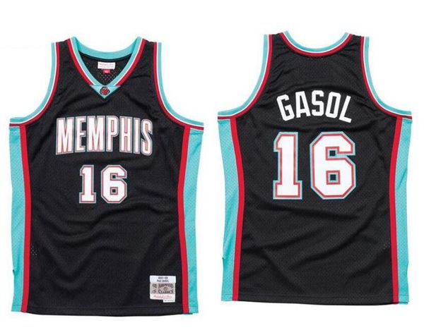 

мужская баскетбольная memphis гризли 16 pau газоль mitchell ness 2001-02 hardwoods classics аутентичный джерси, Black;red