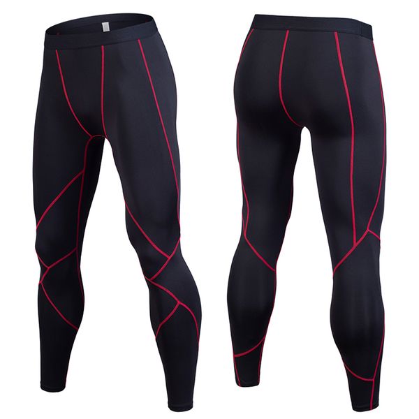 

psvteide elastic pants gym tights compression pants men tight running basketball sport leggings black full length tights, Black;blue