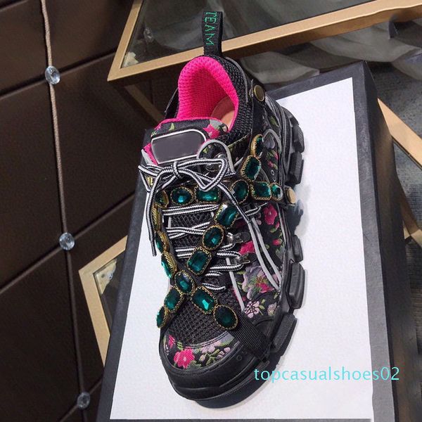 

2020 men home couple model platform old shoes hiking shoes cool leather mesh women colorful diamond decoration sneakers t02, Black