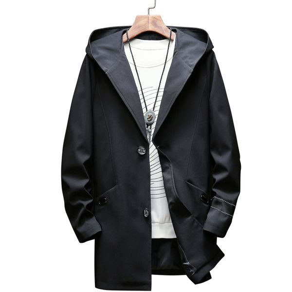 

new fashion loose windbreaker jackets for men hooded jacket trend street wear overcoat casual long coat male mens clothing 5xl, Tan;black