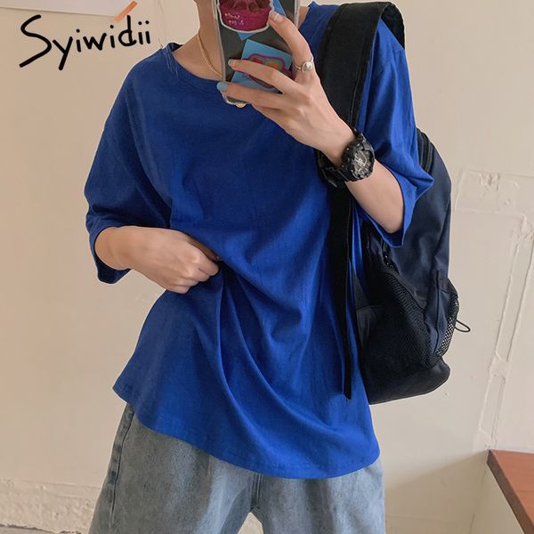 

syiwidii summer 21 colors t shirt plus size women harajuku oversized casual women shirts t-shirt korean clothes cotton 100%, White