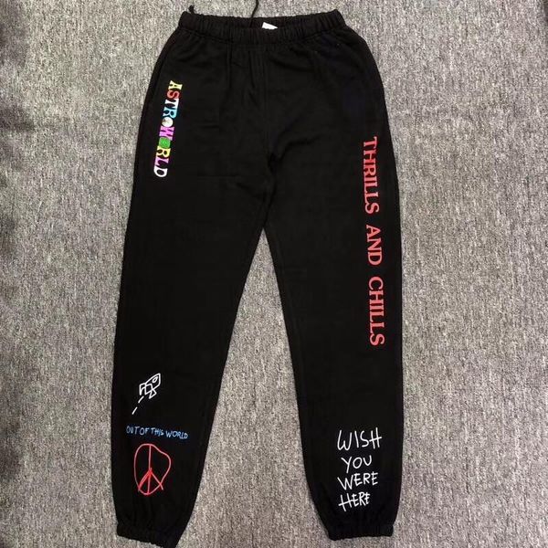 

19ss travis scott astroworld pants women men 1:1 embroidery joggers streetwear men joggers sweatpants trousers sh190907, Black