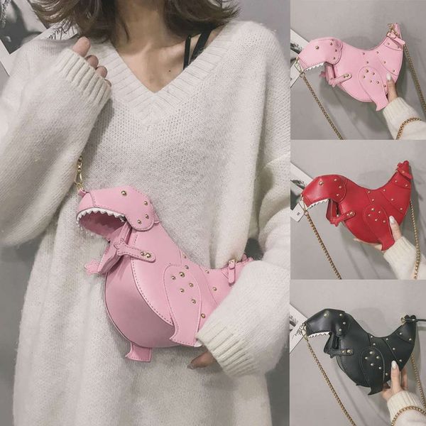

rivet personality dinosaur design fashion leather crossbody mini messenger bag women purse female shoulder bag gift