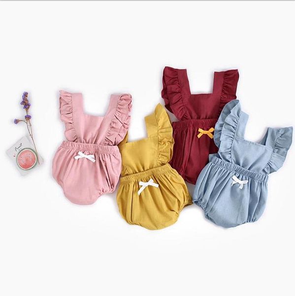 Roupa do bebê da menina Ruffle recém-nascidos meninas macacãozinho Suspender infantil macacões Sólidos Crianças sunsuit Boutique do bebê Roupa 4 cores