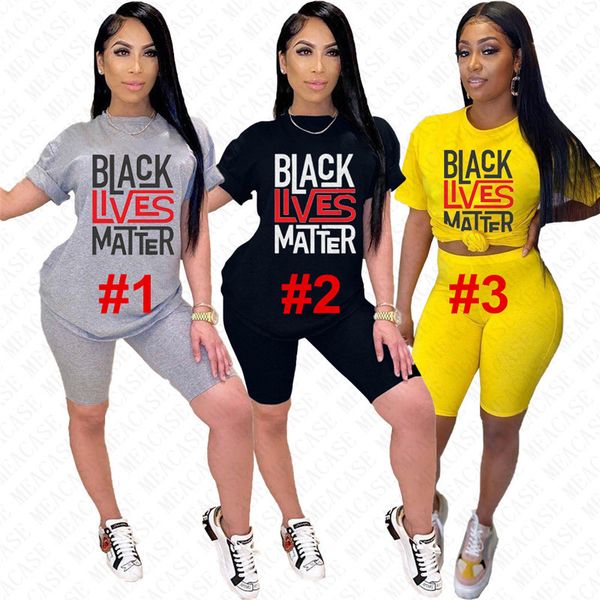 

women tracksuit designer letters black lives matter short sleeves t shirt shorts two pieces outfits summer casual sports suit s-xxxl d7616, White