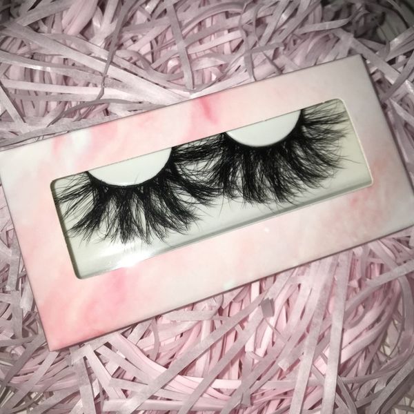 

100% real mink eyelash 25mm 6d mink eyelashes pink marble box fluffy lashes