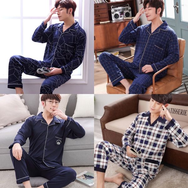 

2020 new autumn long sleeve pants pants suit trousers suit pajamas men's cardigan large size korean thin home wear men's trousers, Blue;red