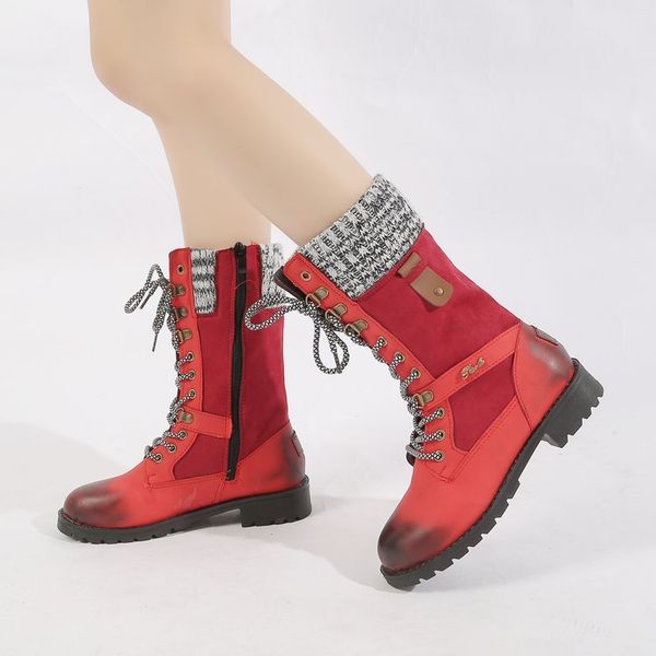 

sandals / winter 2021 sweater mouth side zipper mid sleeve boots european and american round head low heel knight, Black