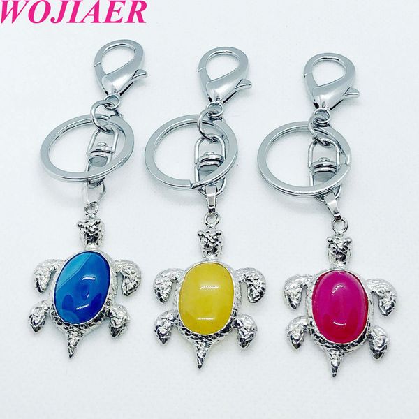 

wojiaer natural crystal stone turtle pendant car keychains for ladies men bag decoration keyrings buckle holder christmas gift dbw913, Slivery;golden
