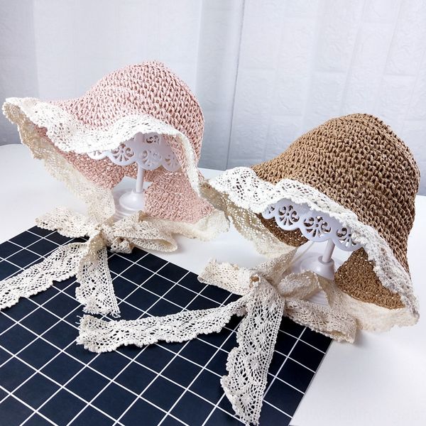 

parent-child fisherman girl fisherman sun sun straw net red lace sunshade hat princess travel sunscreen beach hat tide, Blue;gray