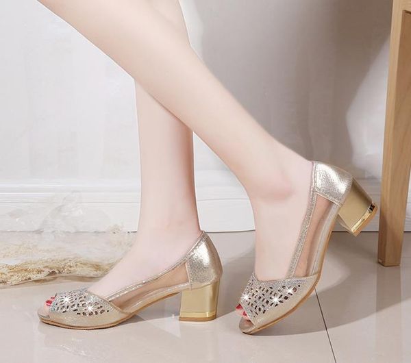 

summer woman pumps bling open toe high heels hollow out women sandals dress ladies shoes, Black