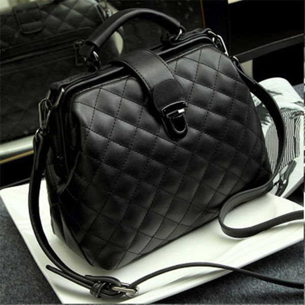 

women pu hasp leather handbag fashion small doctor bag plaid rivet handbags casual female shoulder sling crossbody bags