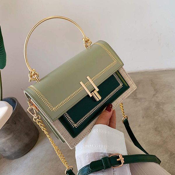 

contrast color pu leather crossbody bags for women 2020 chain messenger shoulder bag with metal handle lady tote handbags