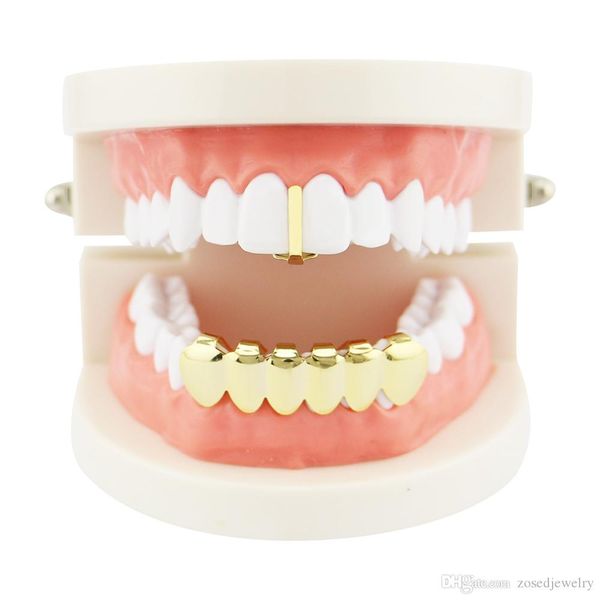 

new gold color plated open face single cross & hollow tooth caps glossy polish hip hop teeth grillz bottom grills set, Black