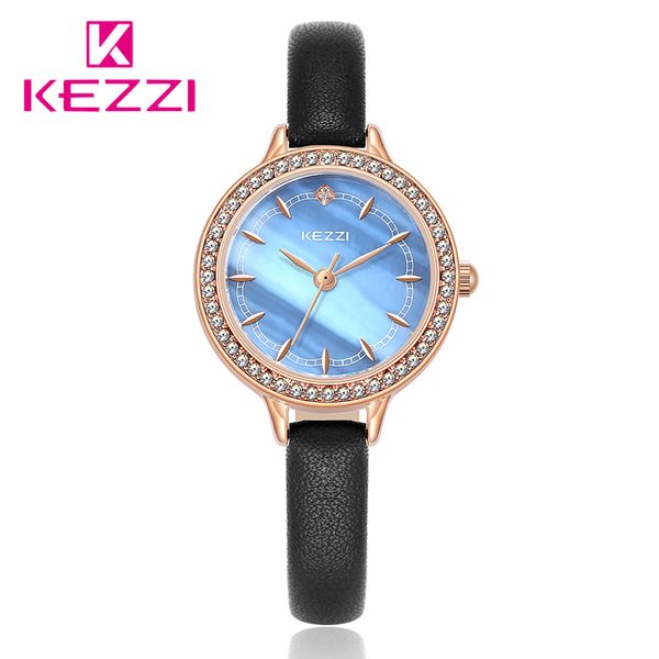 

kezzi new fashion women watches luxury crystal dial female quartz watch black thin leather strap ladies wristwatch montre femme, Slivery;brown
