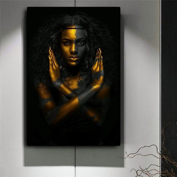 

black and gold african nude indian woman oil painting on canvas posters and prints modern abstract wall art picture for living room