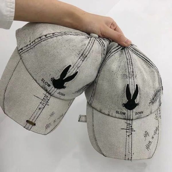 

bunny baseball yang mi hat hat baseball cowboy cap guan xiaotong star embroidery graffiti old cowboy cap, Blue;gray