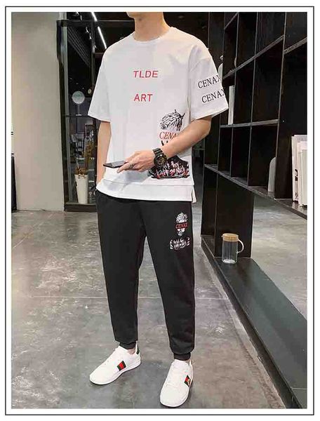 

designer mens tracksuits 2020 fashion new mens two-piece t-shirt suits casual men letter print suit 5 colors plus size -3xl, Gray