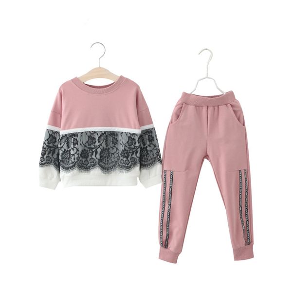 

new autumn winter baby girls clothes set lace sports shirt+pants 2pcs sets kids suit children clothing sets for girls, White