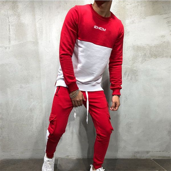 

fall 2020 new men casual jogger cotton suit gyms fitness long sleeved t shirt+multi pocket long pants fashion suit, Gray