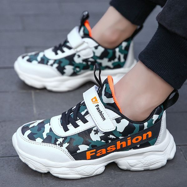 

children's 2020 camouflage non-slip sneakers non-slip sports shoes fashion casual leather boy waterproof anti-skid shoes, Black